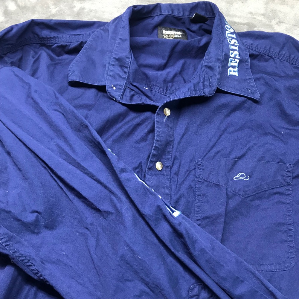 Resistol Rodeo Gear Mens‎ Shirt XL Button Up Western Cowboy Blue Workwear